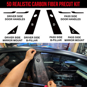 Tesla Model 3 5D Realistic Carbon Fiber Pillars Fascia Overlay PPF Kit by TOProtect (Gen I 2017 - 2023) - SLIPLO